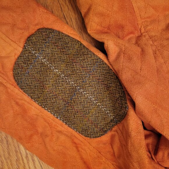 Tasha Polizzi Orange Quilted Coat L Leopard Print Lining Brown Tweed Trim Patche - Picture 10 of 10